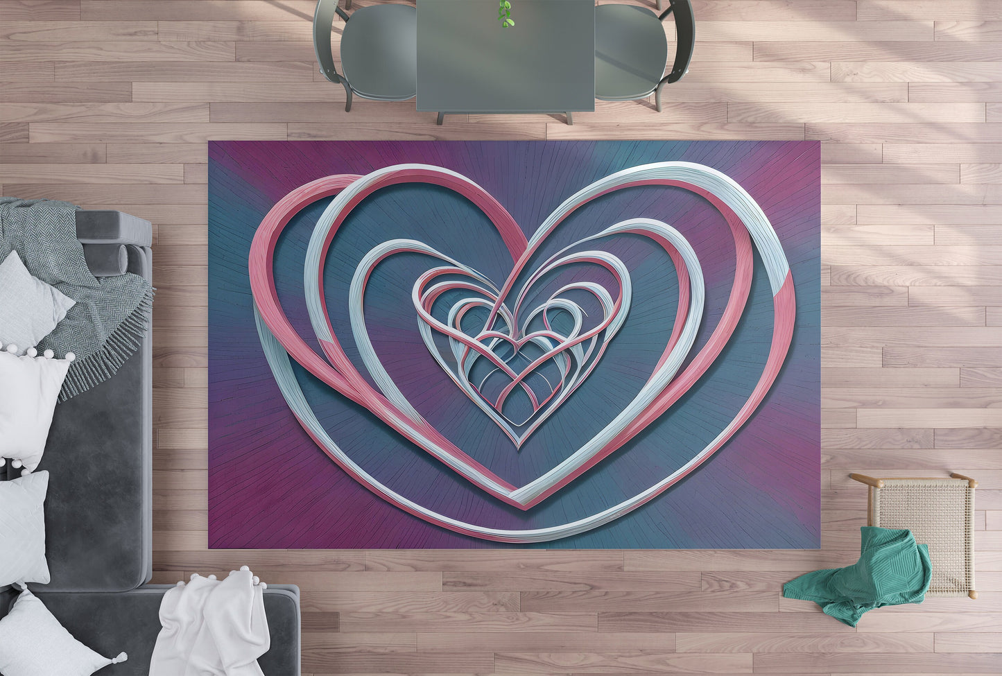 Heart Rug Pink blue hearts Rug Intertwined hearts Floor Rugs 3'x5' 4'x6' 5'x7' 8' x 10' Large rugs love