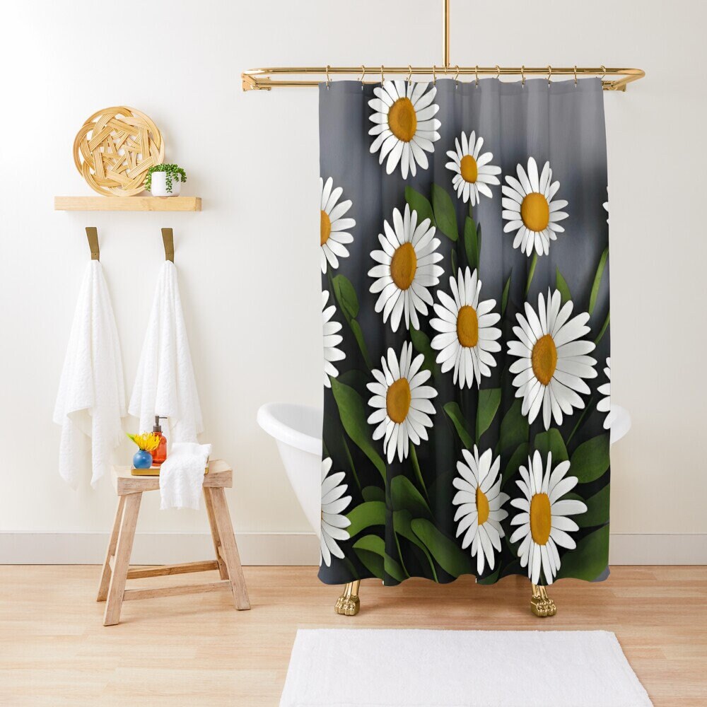 Daisy Shower Curtain & or Bath Mat Daisies white gray green flower bath mat daisy bathroom floral