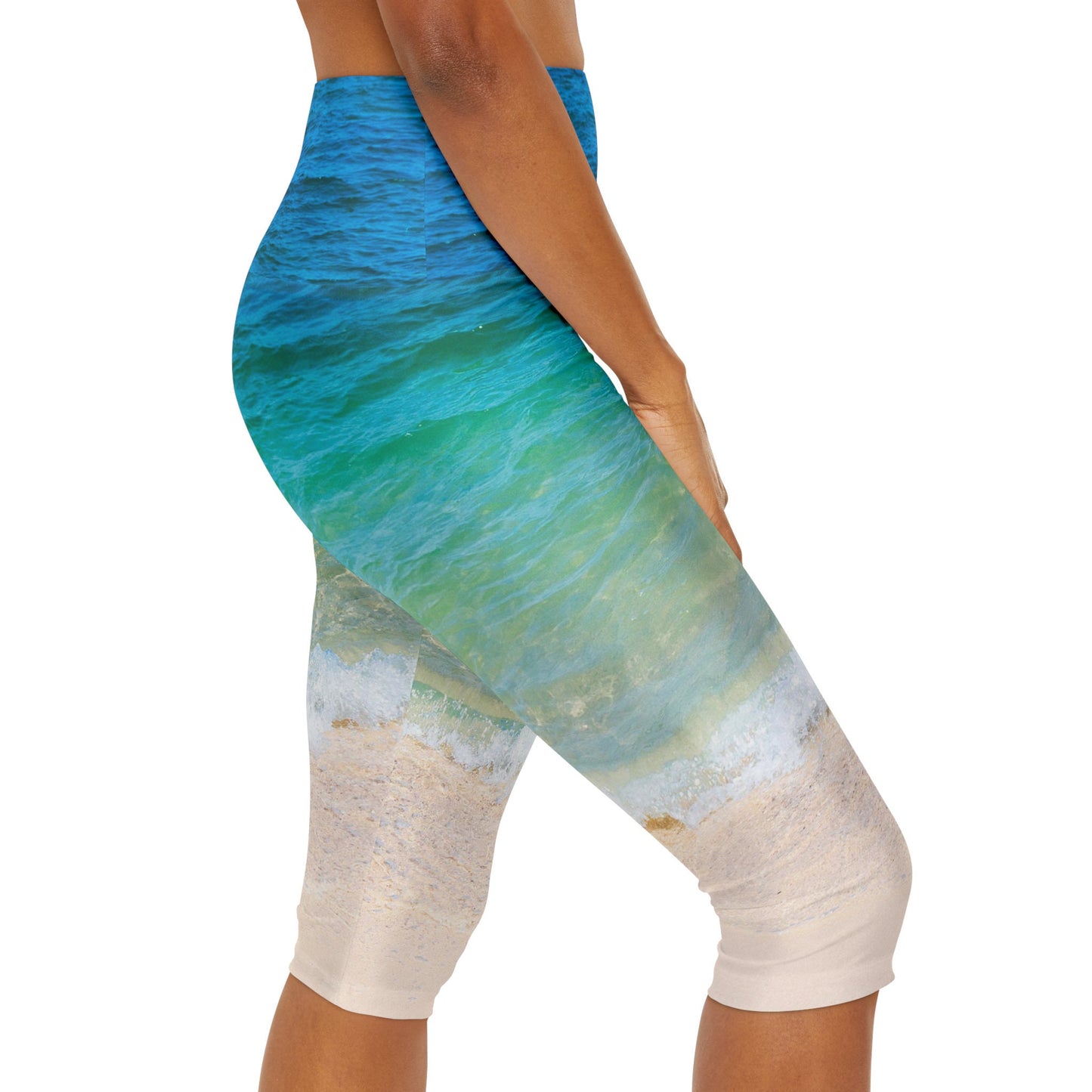 Ocean water yoga pants capri or shorts blue beach leggings yoga leggins sand beachy yoga pants turquoise legging ankle or capri