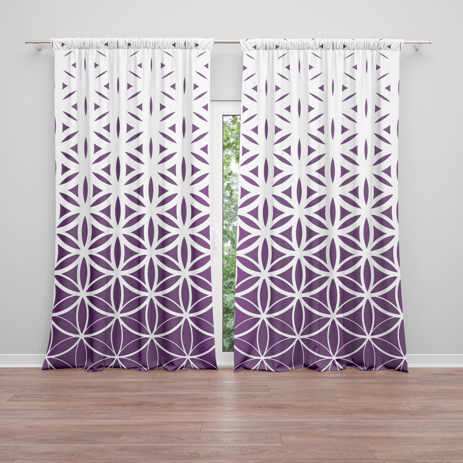 Flower of Life Window Curtain dark purple Drapery Curtain Panels purple white window treatment sacred geometry