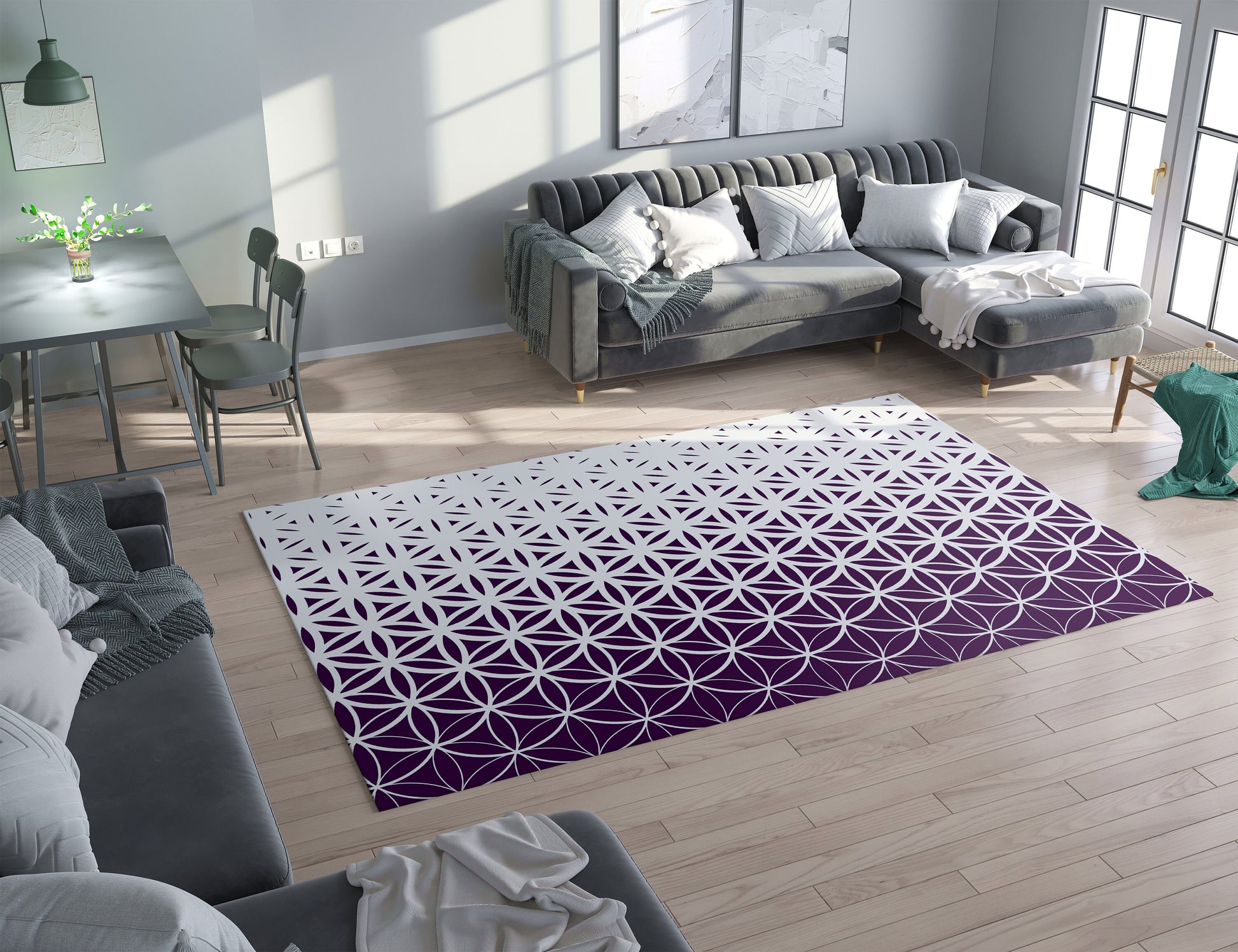 Sacred Geometry Rug Dark Purple Rug spiritual Rug purple and white Floor Rug deep purple Mat 3x5 4x6 5x7 8x10 9x12 Large rugs