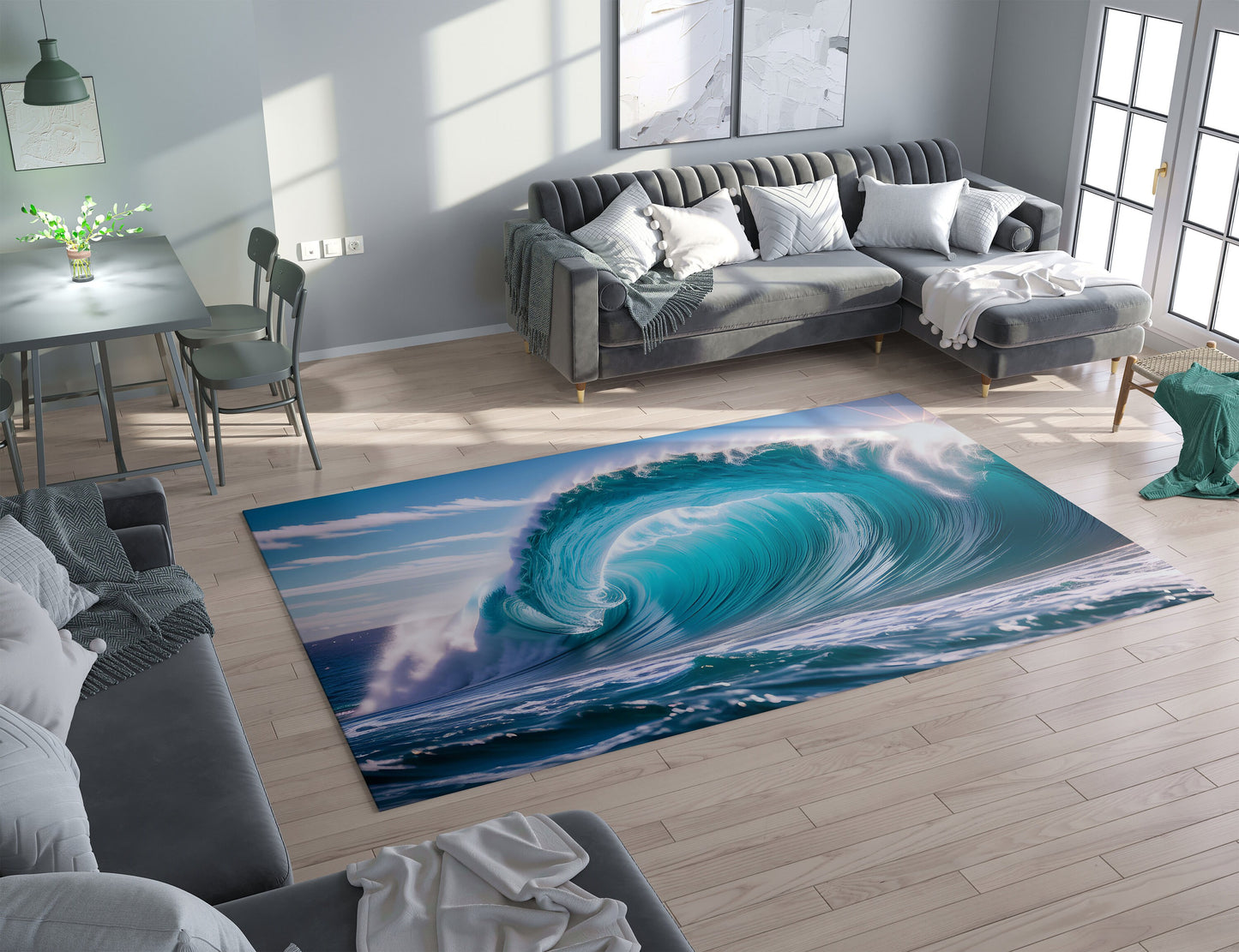 Wave Curl Rug wave crest rugs ocean beach water rug surfer rug blue 2x3 4x6 5x7 8x10