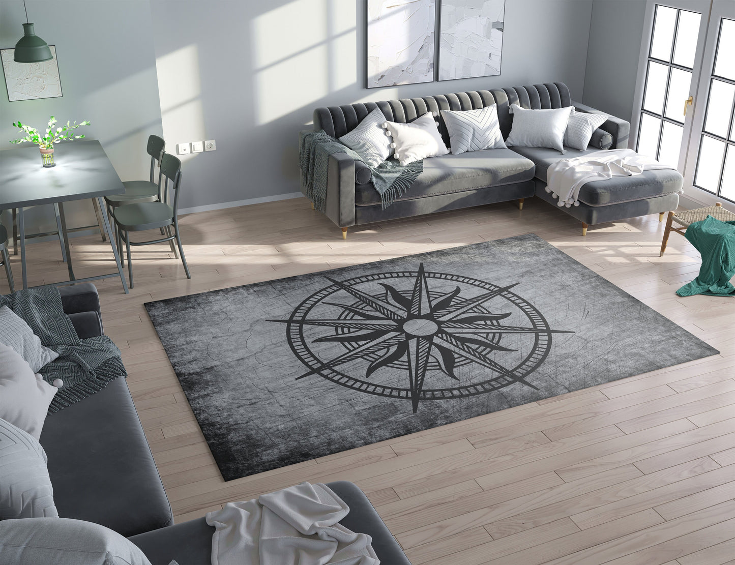 Compass Rug nautical gray grunge rug compasses floor mat large small marine ocean boat boating