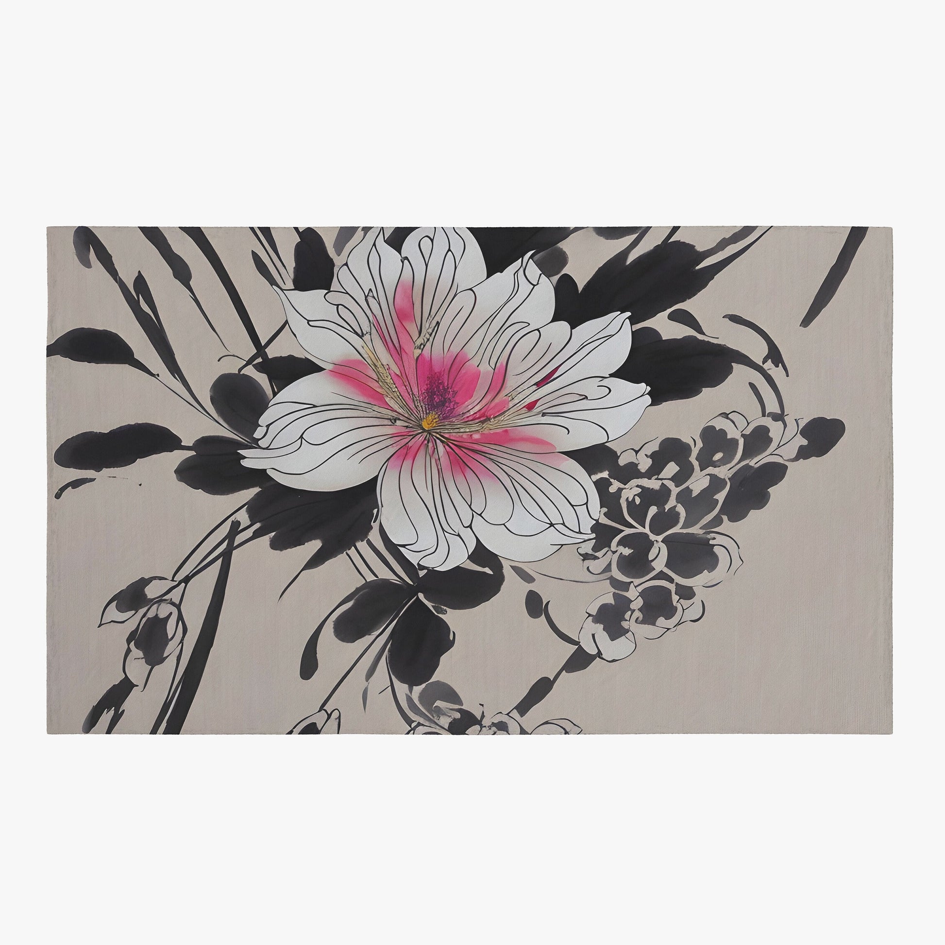 Floral Rug Japanese art Rug beige black pink Rug flower Floor Rug 3x5 4x6 5x7 8x10 Large oriental art rug