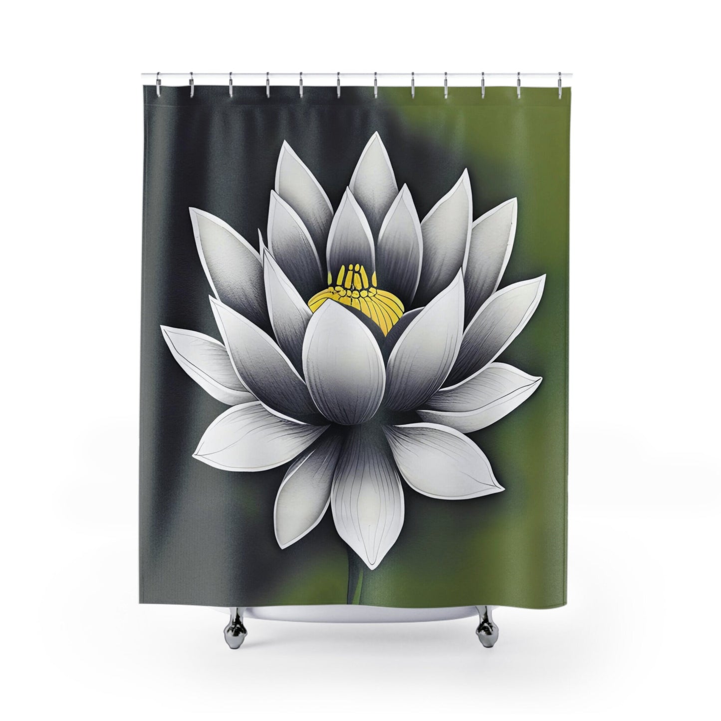 Lotus Shower Curtain green white flower bath mat lotus flower bathroom zen Sage Green bathroom