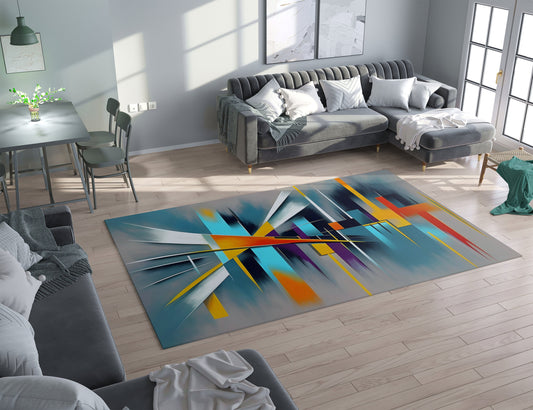 Abstract Art Rug gray blue colorful bright Rug Modern art Floor Rugs 3'x5' 4'x6' 5'x7' 8' x 10' Large rugs