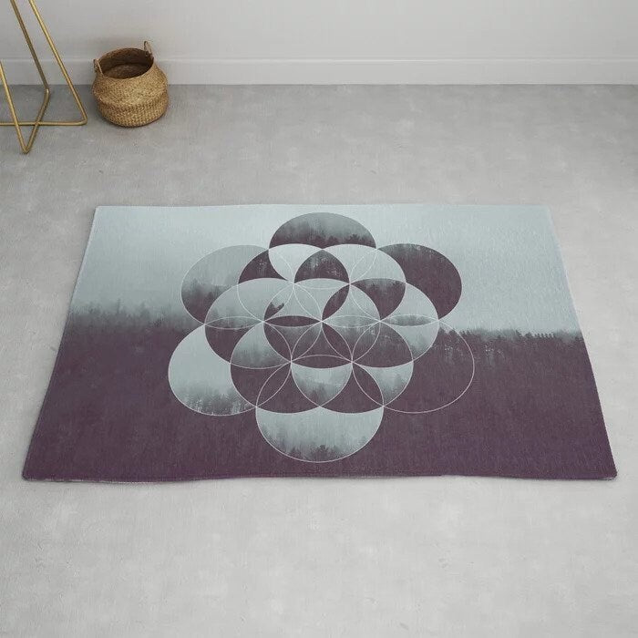 Sacred Geometry Rug Flower of life Rug Gray deep purple Rug Floor Rug 4x6 5x7 Large grey Round