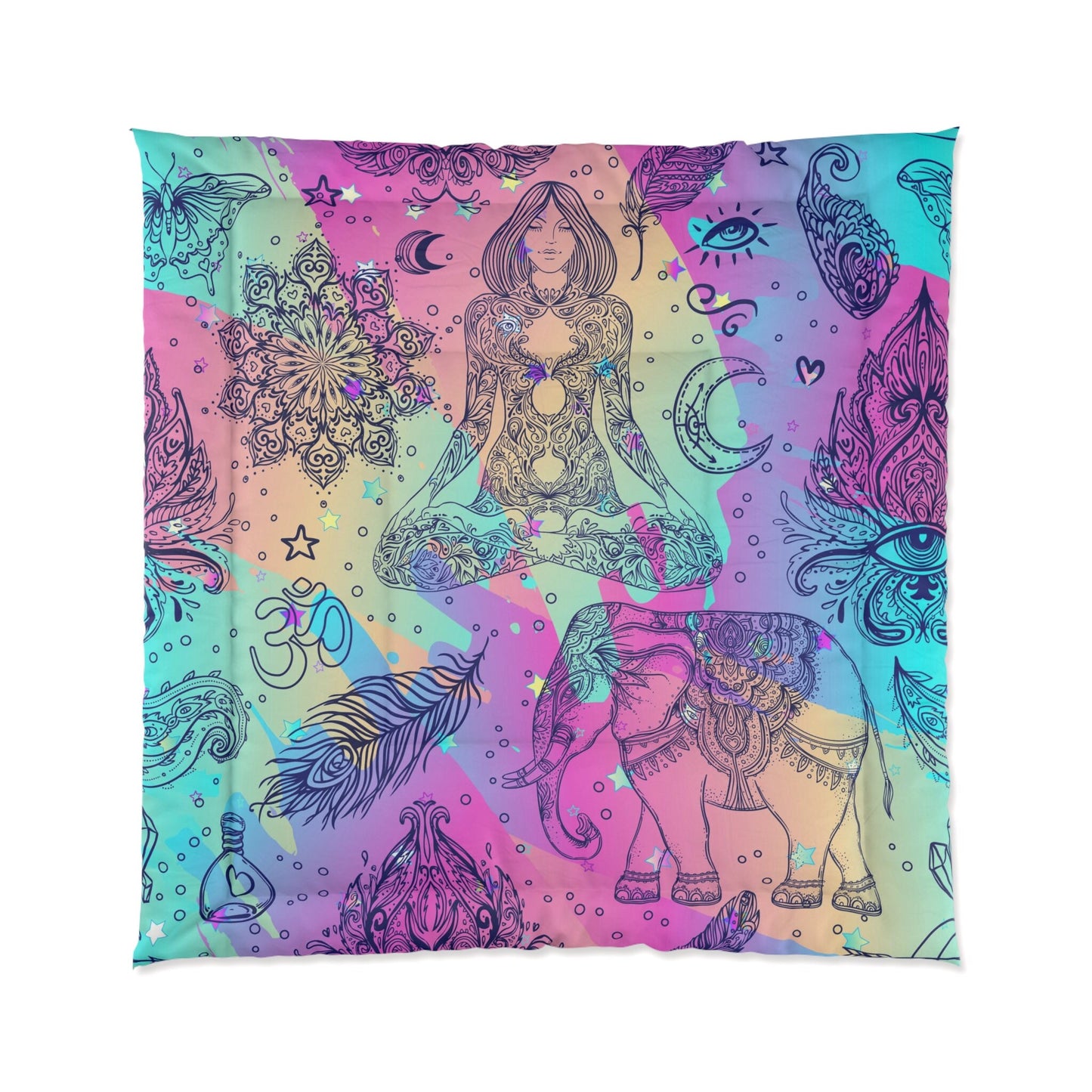 Boho Spiritual Comforter or Duvet Cover hippy bedding boho bedding spiritual comforter yoga comforter feather bedding elephant bedding