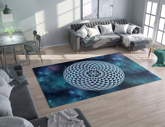 Torus Seed Sacred Geometry Rug Galaxy Rug blue 2x3 3x5 4x6 5x7 8x10 9x12 large rugs