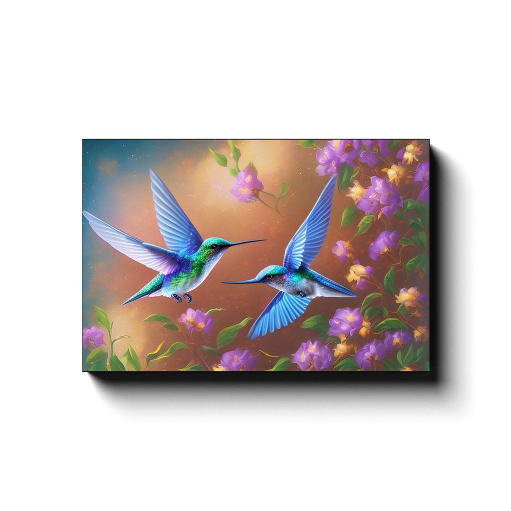 Hummingbird Canvas Wrap hummingbirds Art purple blue floral humming bird flowers Artwork