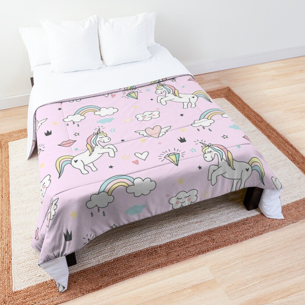 Pink Unicorn Comforter or Duvet Cover girls bedding rainbow bedding unicorns comforter girly duvet cute girls comforter unicorn bedroom