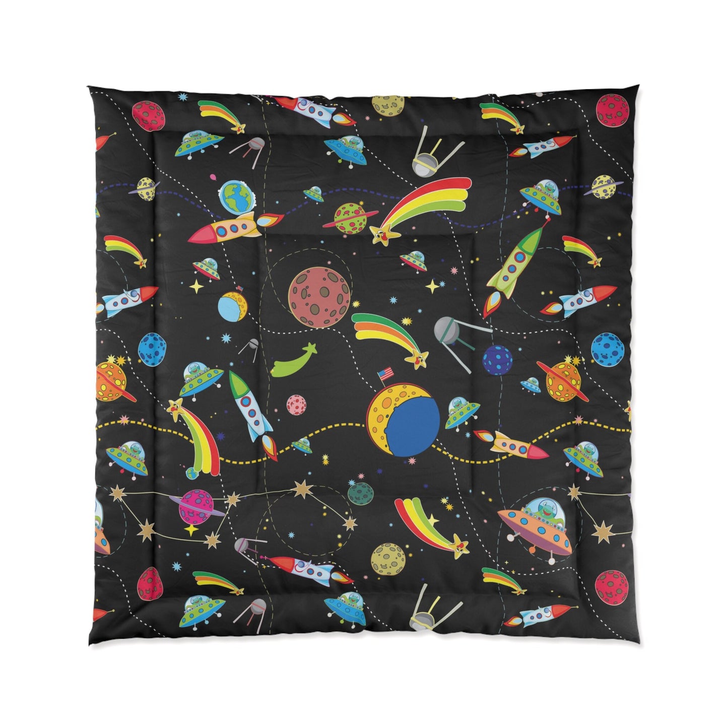 Space Comforter or Duvet Cover girls boys bedding kids duvet childrens comforter black comforter spaceship comforter space decor planets bed