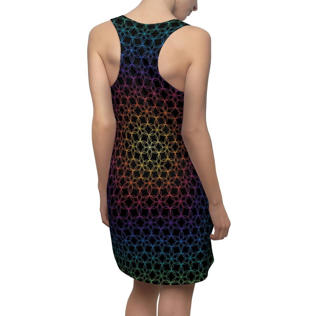 Rainbow Sacred Geometry Dress black sleeveless dress spiritual summer dress racerback