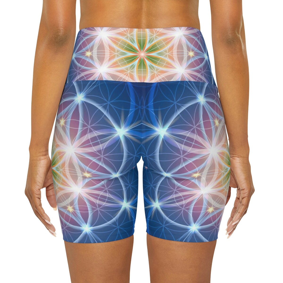 Blue Flower of Life yoga pants sacred geometry legging yoga pants capri ankle length shorts leggings spiritual pants