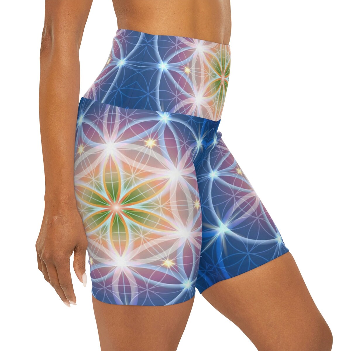 Blue Flower of Life yoga pants sacred geometry legging yoga pants capri ankle length shorts leggings spiritual pants