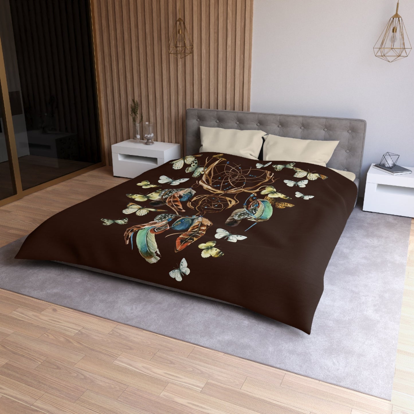 Butterfly Dream Catcher Comforter Duvet Cover boho bedding dark brown bedding dream catcher duvets dream catcher decor cute hippy