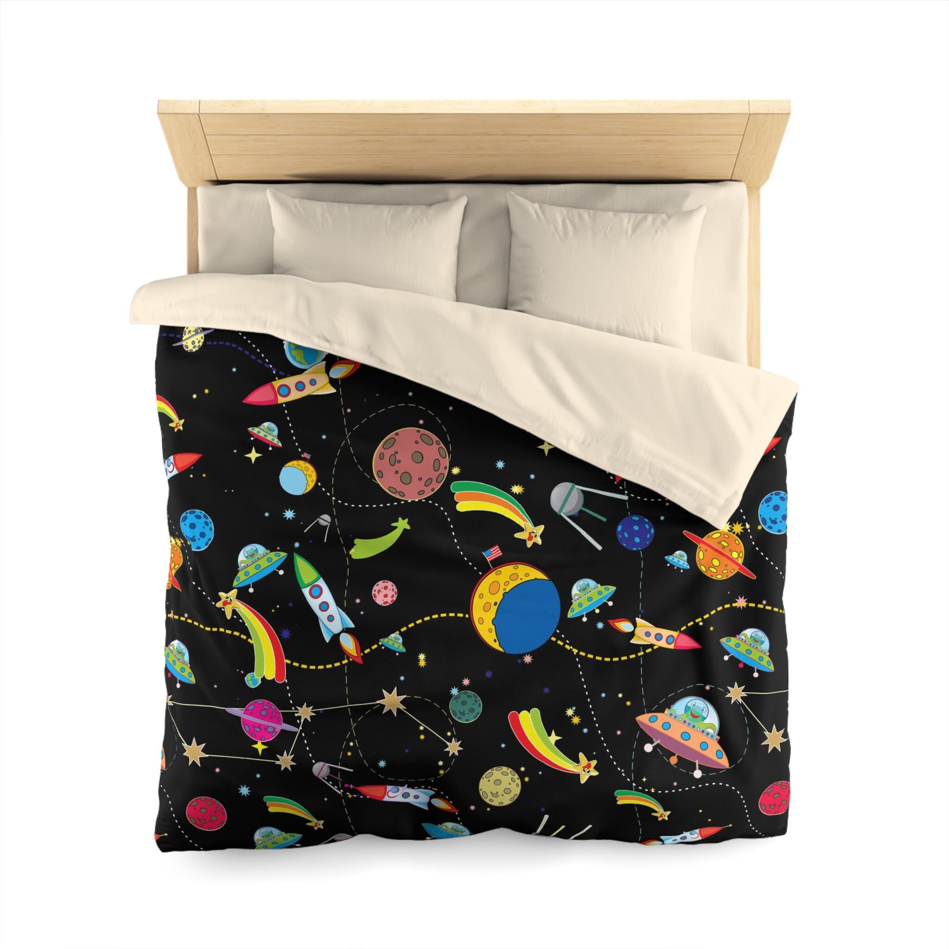 Space Comforter or Duvet Cover girls boys bedding kids duvet childrens comforter black comforter spaceship comforter space decor planets bed