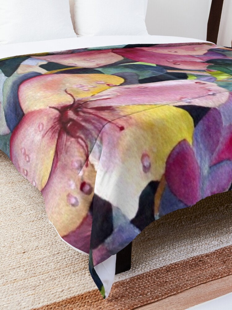 Flowers Comforter or Duvet Cover art bedding floral comforter pink blue artwork duvet botanical bedding flower comforter