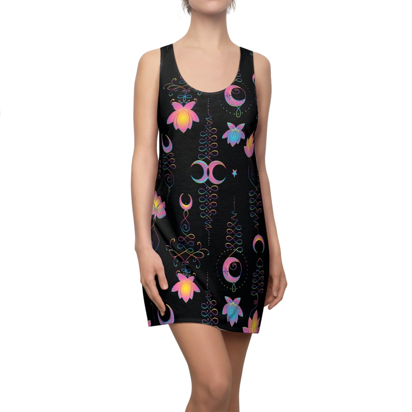 Unalome Lotus Flower Dress black pink sleeveless racerback dress