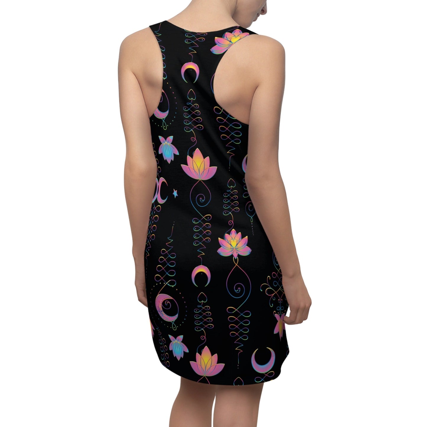 Unalome Lotus Flower Dress black pink sleeveless racerback dress