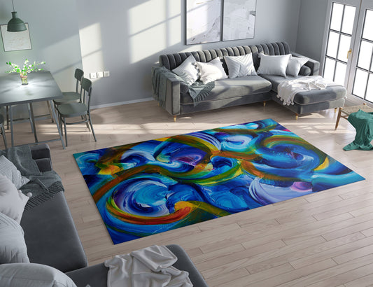 Abstract Art Rug Blue Rugs swirly unique Rugs 2x3 3x5 4x6 5x7 8x10 9x12 Large rug red colorful bright floormat