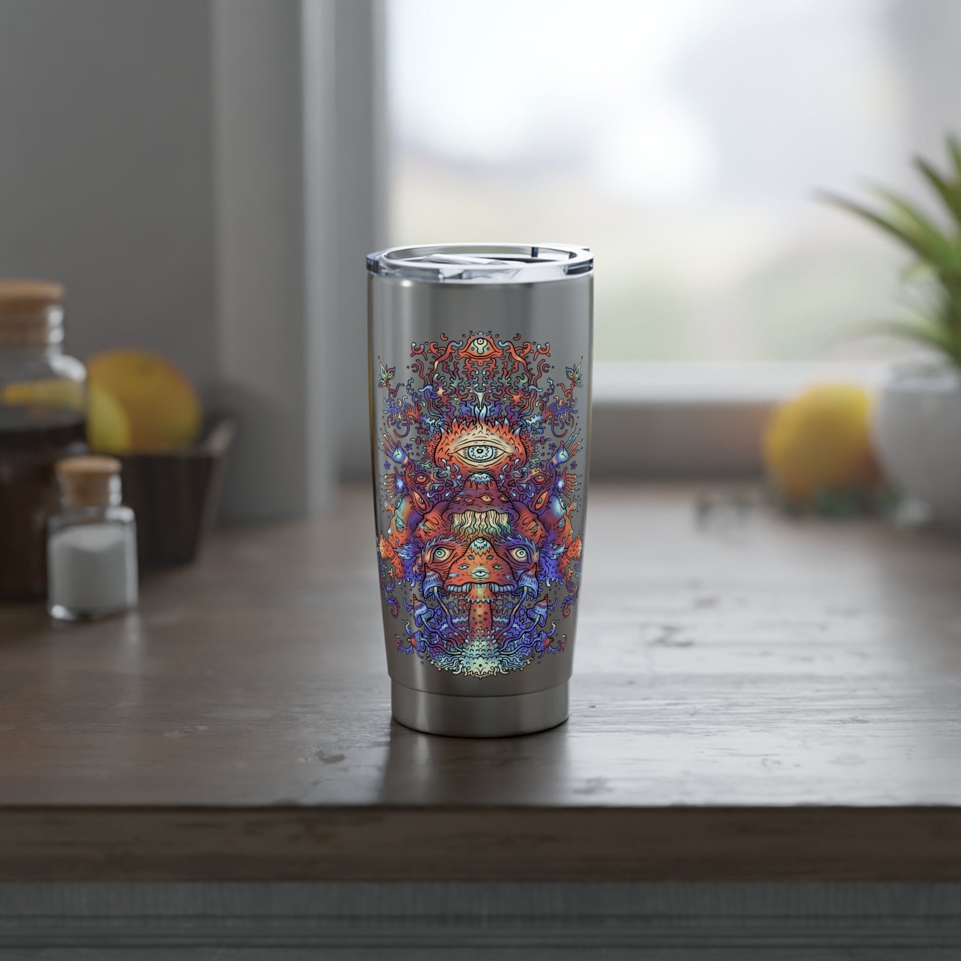Shrooms Travel Mug 20oz Insulated Stainless Steel Unique Gift Trippy Travel Mug Psychedelic Travel Mug Psychadelic Canteen Magic Mushrooms