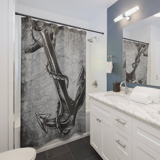 Nautical Anchor Shower Curtain grey anchors grunge shower curtains beach tropical ocean boating bathroom decor