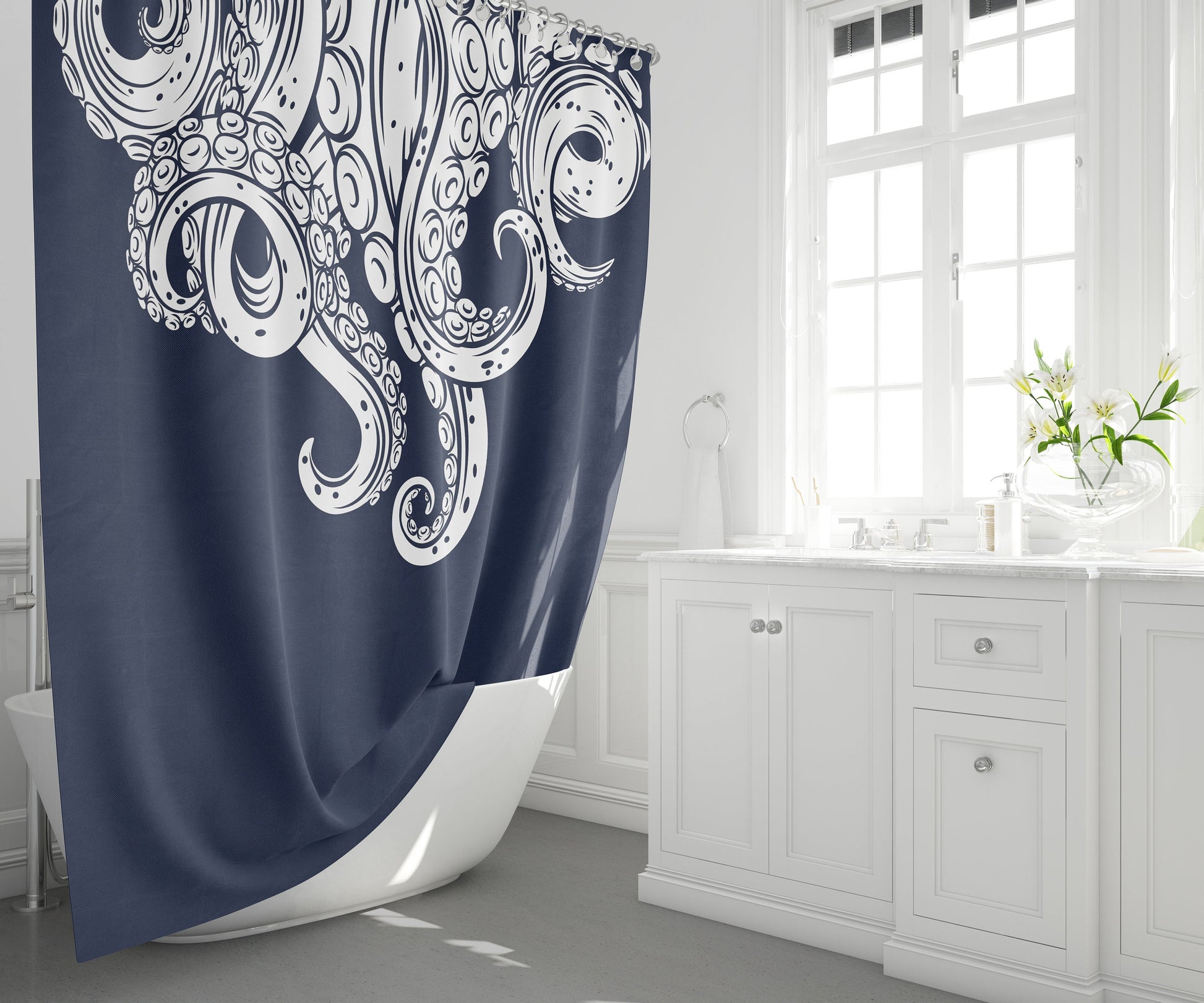 Octopus Navy shower curtain tentacles shower curtains nautical ocean shower curtain tentacle