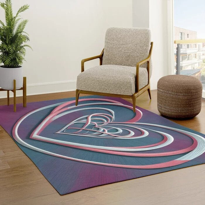 Heart Rug Pink blue hearts Rug Intertwined hearts Floor Rugs 3'x5' 4'x6' 5'x7' 8' x 10' Large rugs love