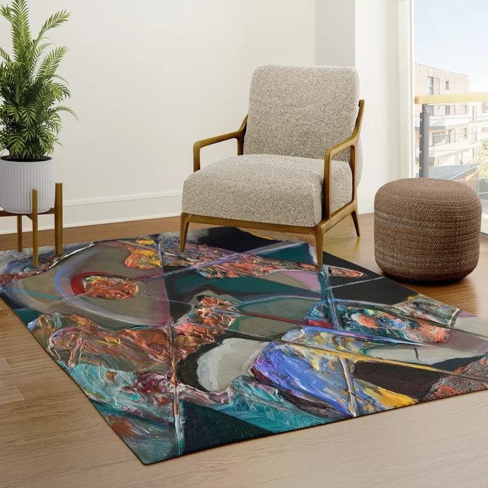 Abstract Art Rug colorful black green blue rugs modern art rugs contemporary area rug artwork rugs unique