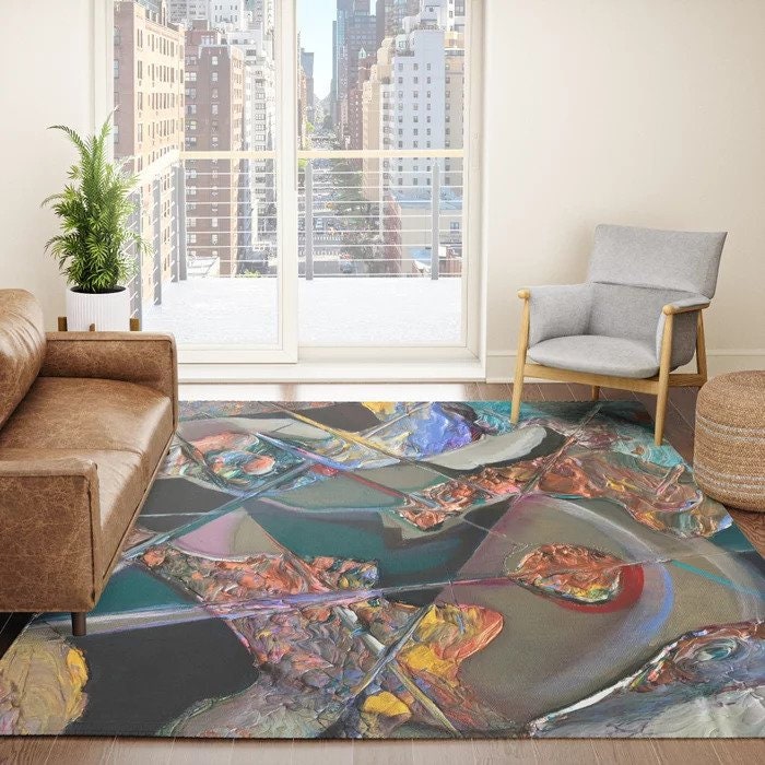 Abstract Art Rug colorful black green blue rugs modern art rugs contemporary area rug artwork rugs unique