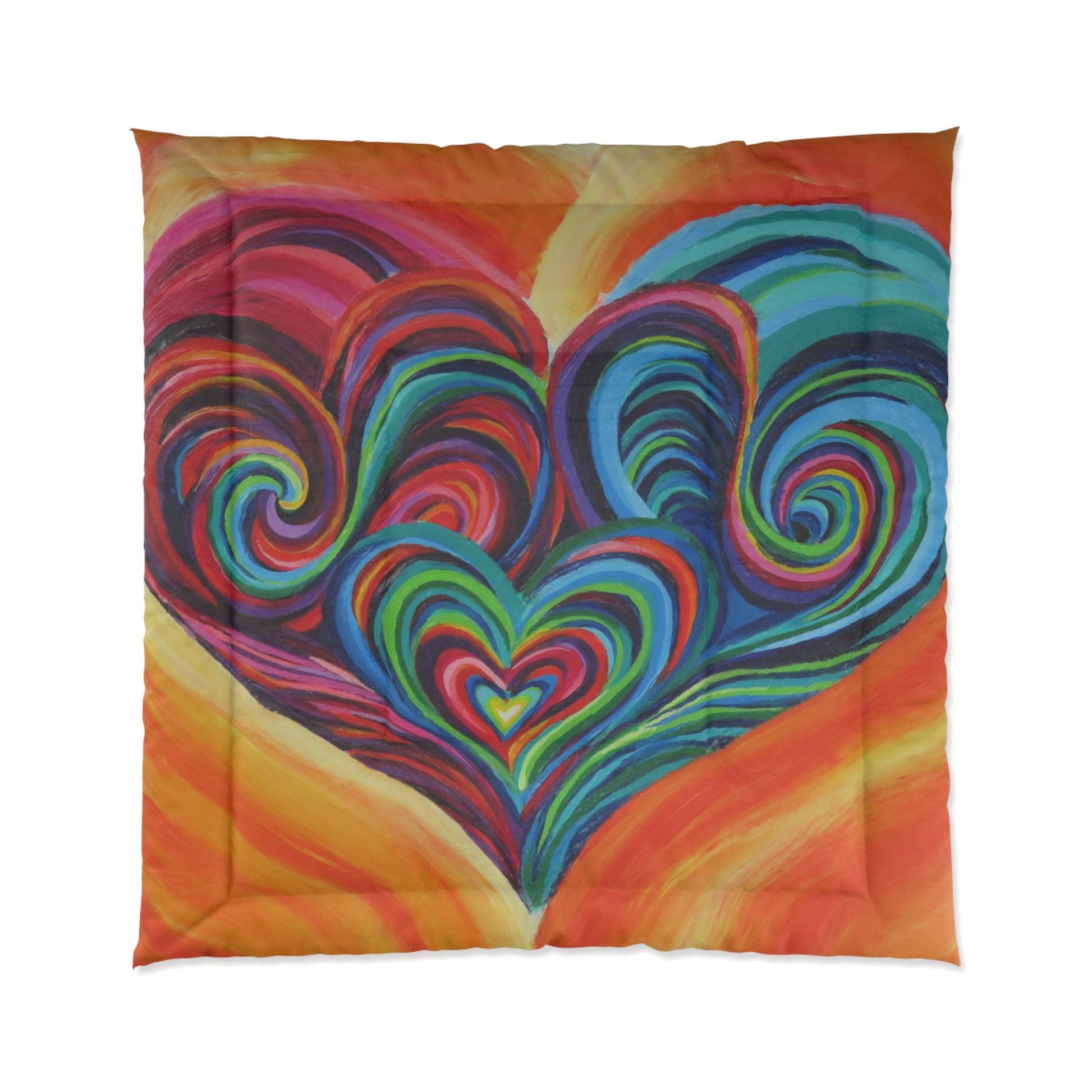 Hearts Duvet Cover or Comforter colorful Rainbow hippy bedding love heart Twin Queen King art artwork Unique bedding sets vibrant