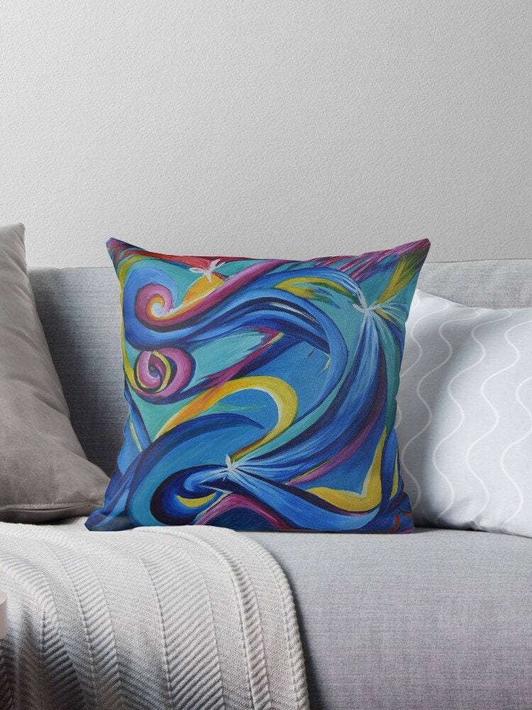 Colorful Abstract Pillow Reiki Healing Artwork unique Gift Artsy Couch Pillows blue pillow colorful pillows psychadelic pillows aqua