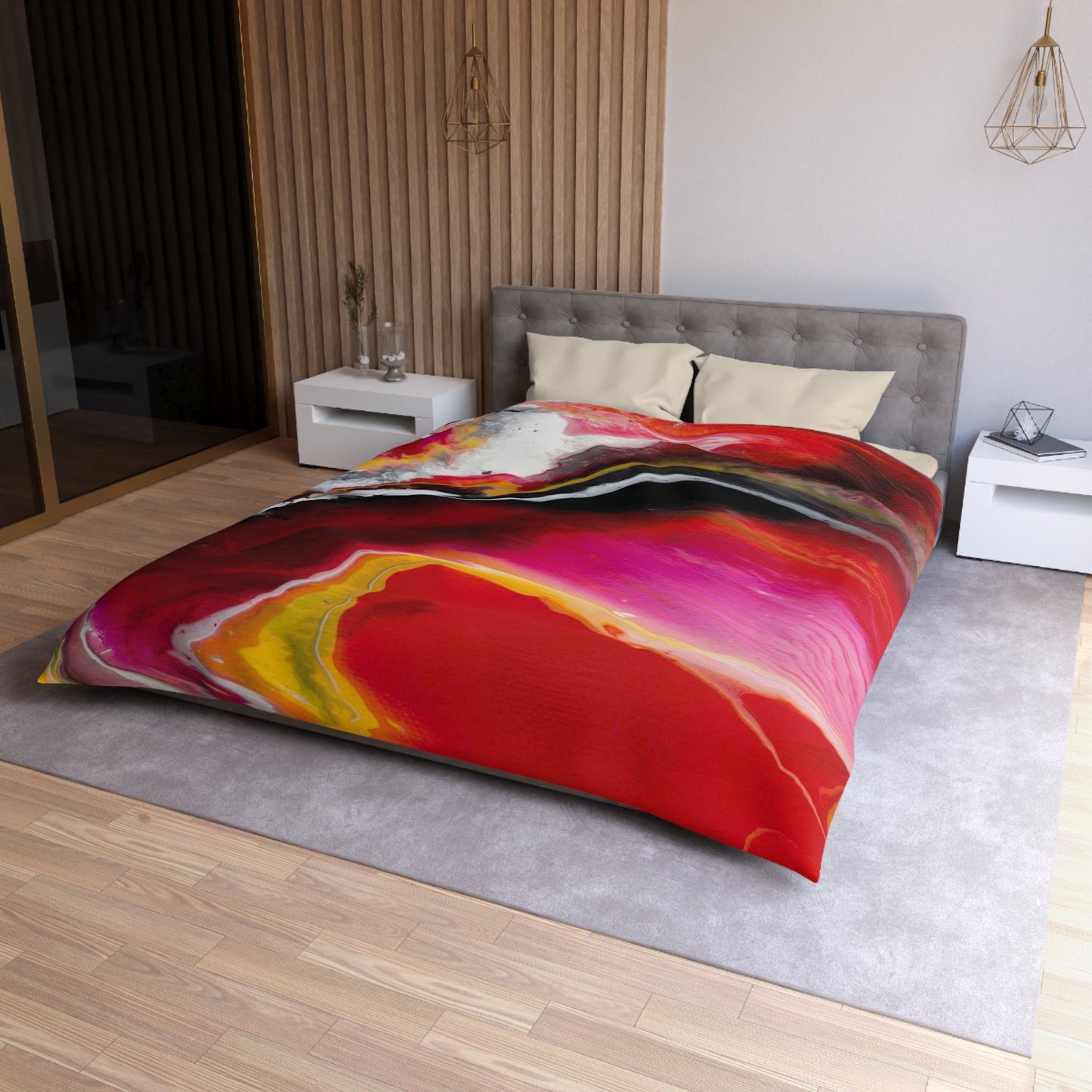 Red Abstract Duvet Cover or Comforter artsy bedding Twin Queen king red yellow black marble colorful duvet