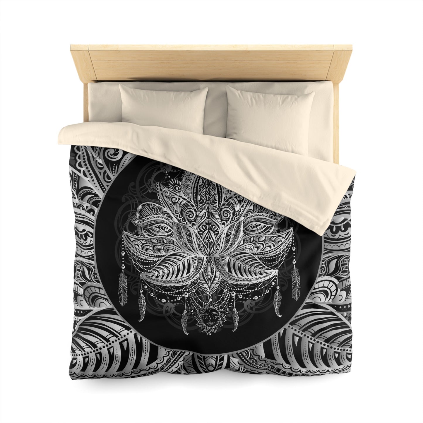 Black & White Lotus Comforter or Duvet Cover sacred geometry bedding boho bedding comforter feathers comforter spiritual bedding