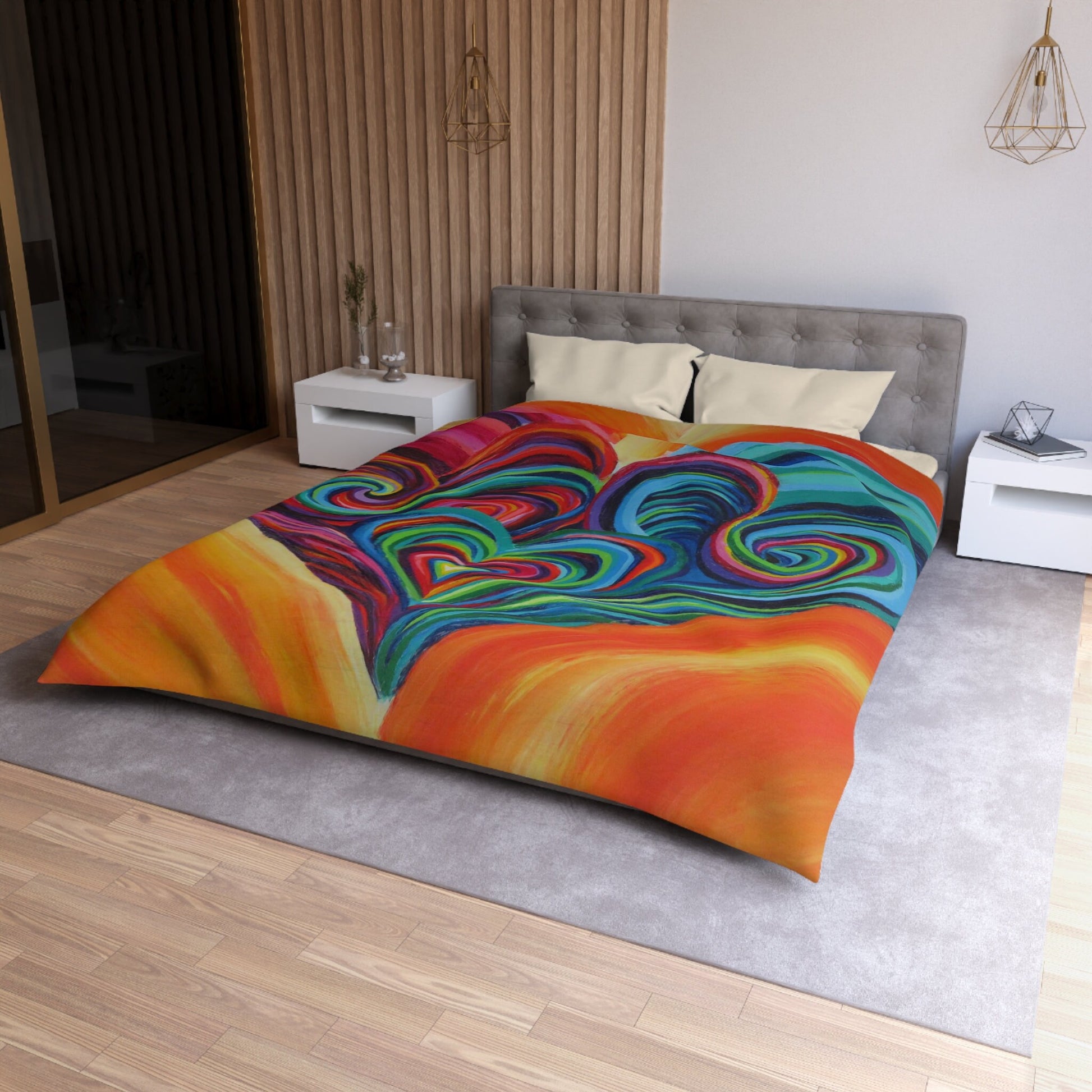 Hearts Duvet Cover or Comforter colorful Rainbow hippy bedding love heart Twin Queen King art artwork Unique bedding sets vibrant