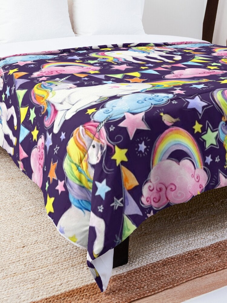 Unicorn Comforter or Duvet Cover Girls dark purple bedding girly unicorn comforter rainbow comforter rainbows duvet unicorns bedding unicorn