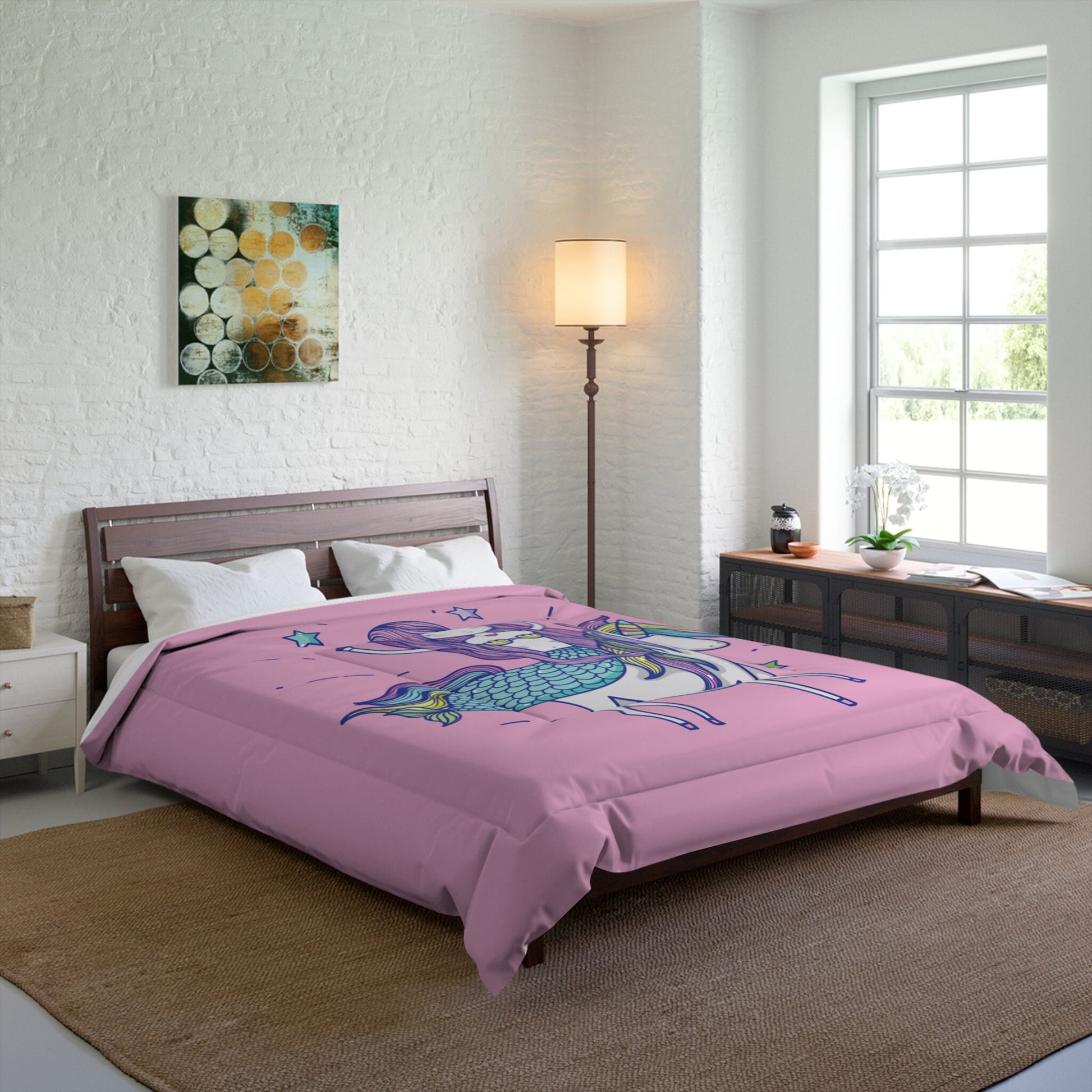 Pink Mermaid riding Unicorn Comforter or Duvet Cover girls bedding pink bedding unicorns comforter girly duvet kids comforter unicorn decor