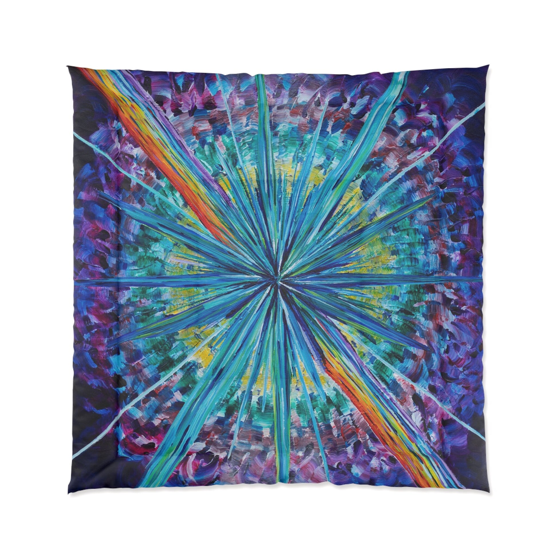 Starburst Comforter or Duvet Cover colorful purple bedding abstract art bedding rainbow comforter sunburst comforter