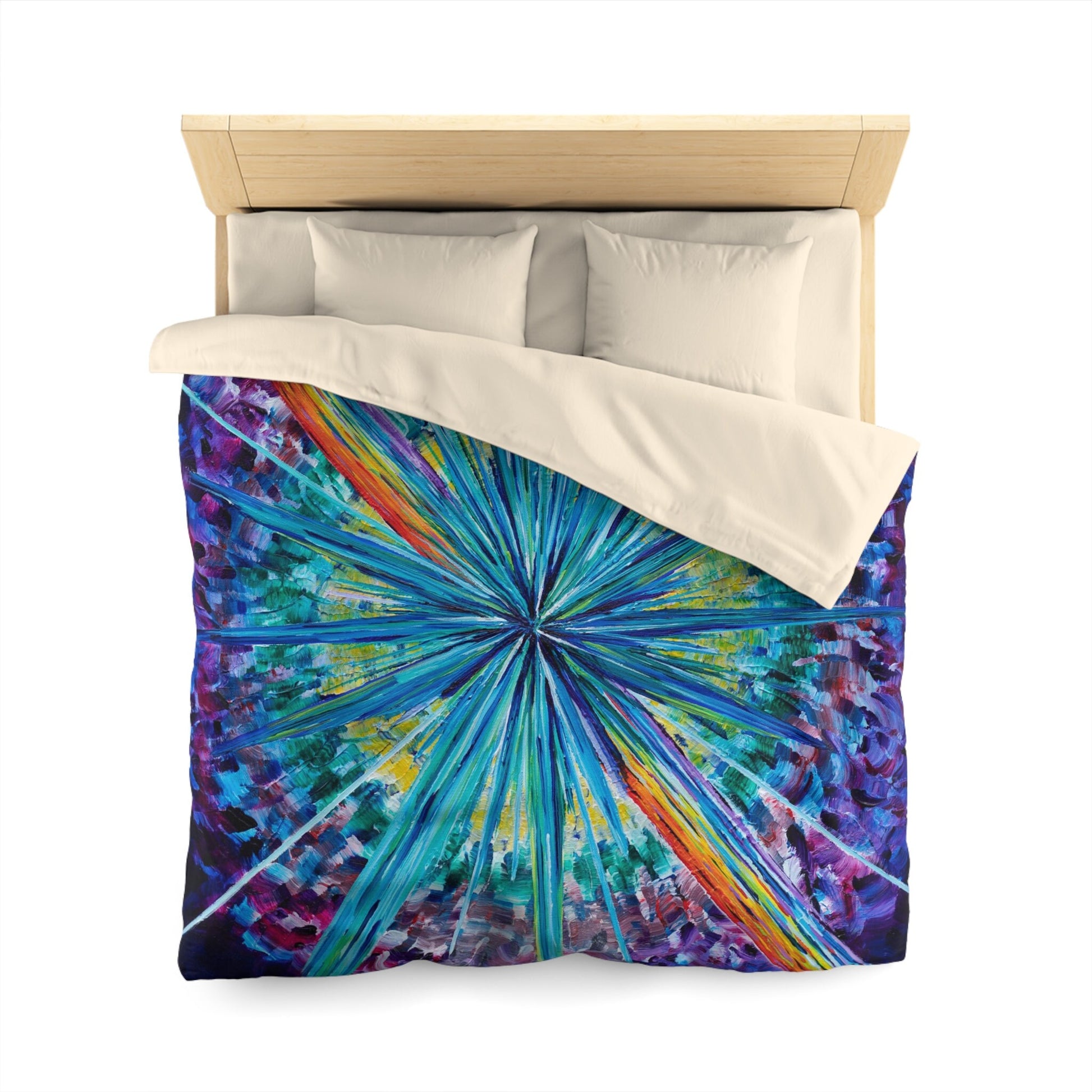 Starburst Comforter or Duvet Cover colorful purple bedding abstract art bedding rainbow comforter sunburst comforter