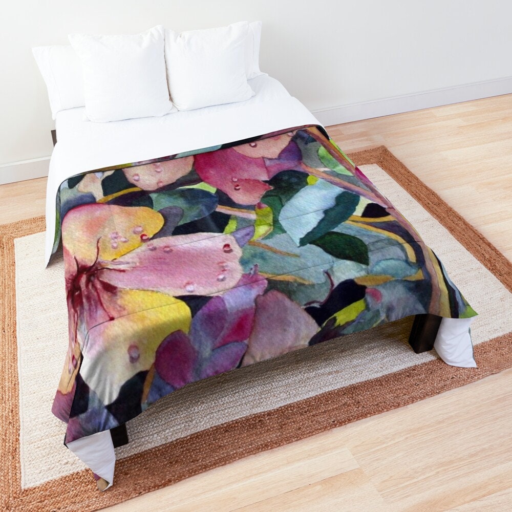 Flowers Comforter or Duvet Cover art bedding floral comforter pink blue artwork duvet botanical bedding flower comforter