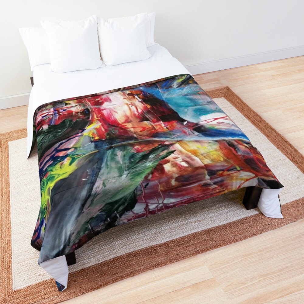 Abstract Art Duvet Cover or Comforter Artsy Colorful bedding Twin Queen King sets Unique gift red comforter orange blue psychadelic bedding