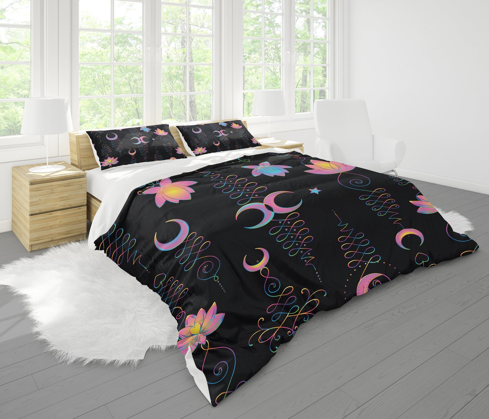 Lotus Moon Unalome Sacred Geometry Comforter or Duvet Cover spiritual bedding flower bedding lotus comforters