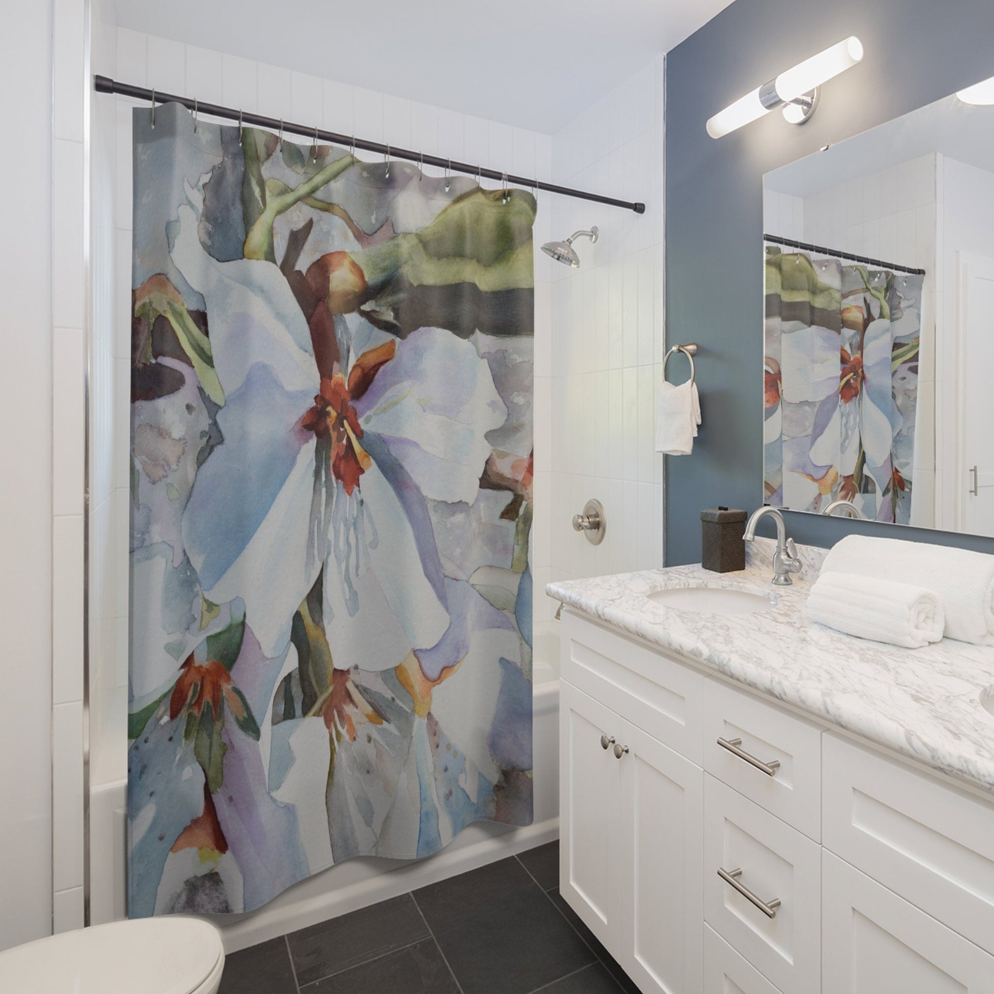 White Floral Shower Curtain pastels magnolia shower curtains white flowers shower curtain & or bath mat