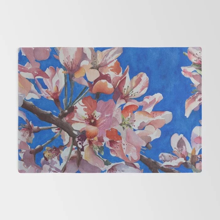 Floral Blue Pink Rug magnolia floral Rug botanical Rugs botanicals Floor Rug florals Rugs 3x5 4x6 5x7 5x8 8x10 9x12 Large rug