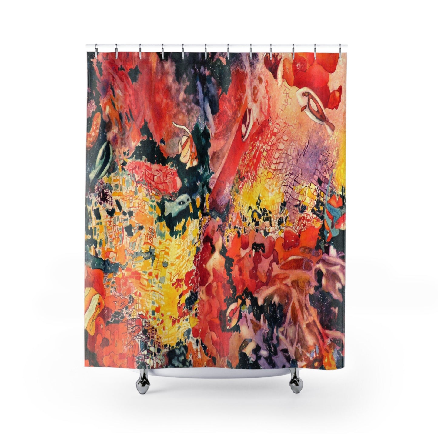 Coral Reef Shower curtain orange shower curtain coral reef abstract art ocean decor fish shower curtain fishes red shower curtain unique