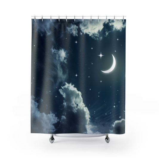 Nights sky shower curtain moon stars shower curtain clouds shower curtain moon decor dreamy shower curtain moon bath mat