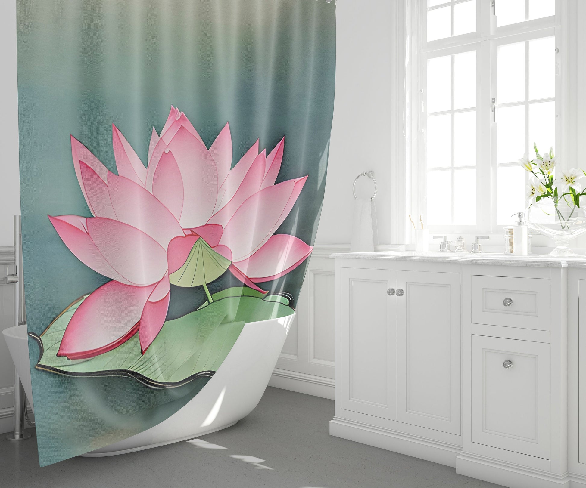 Lotus Flower shower curtain & or bath mat zen shower curtains spa green pink lotus shower curtain lotus bathroom