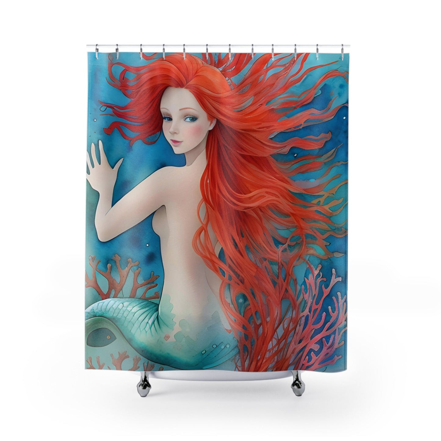 Mermaid Shower Curtain ocean shower curtains mermaid shower curtain red haired sexy mermaid bath decor