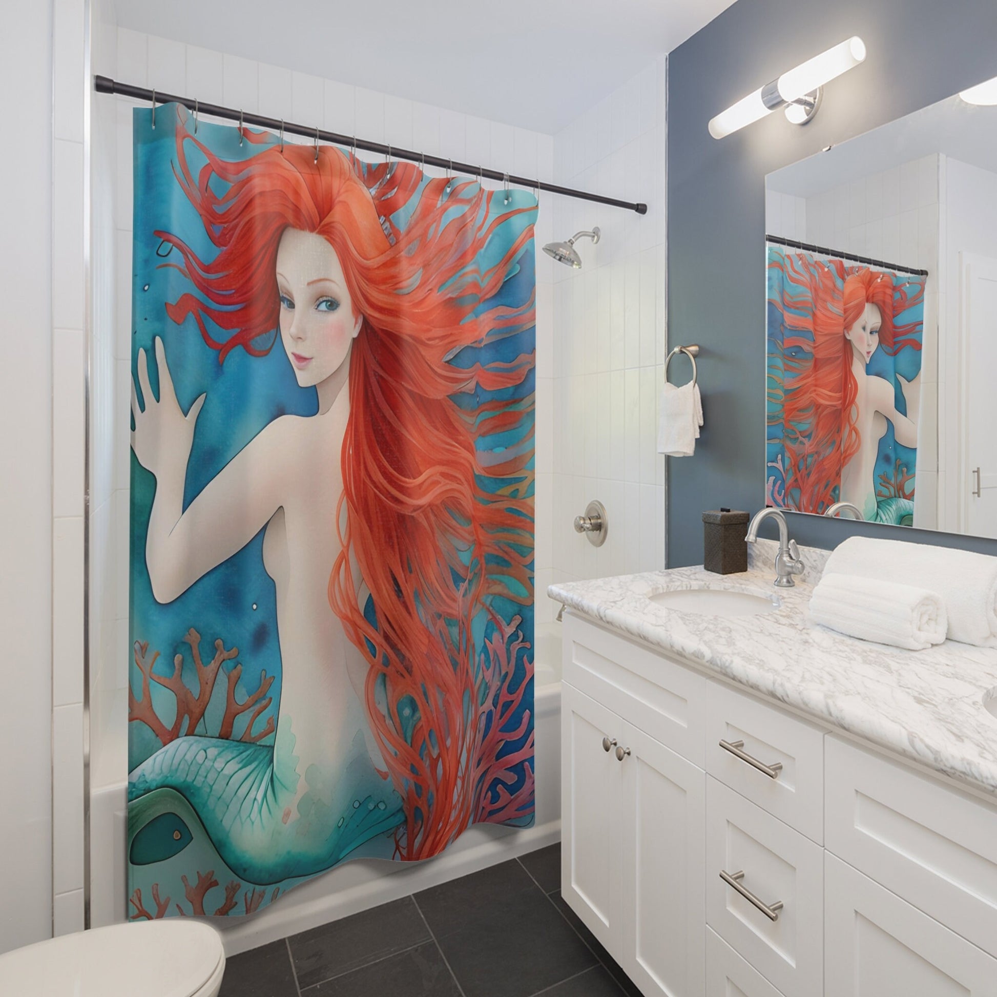 Mermaid Shower Curtain ocean shower curtains mermaid shower curtain red haired sexy mermaid bath decor